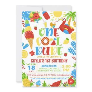 Summer One Cool Dude 1st Birthday Invitation