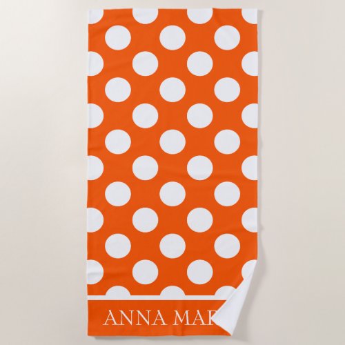 Summer Orange and White Polka Dot Personalized Beach Towel