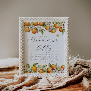 Summer Orange Baby Shower How Big Is Mommy’s Belly Poster