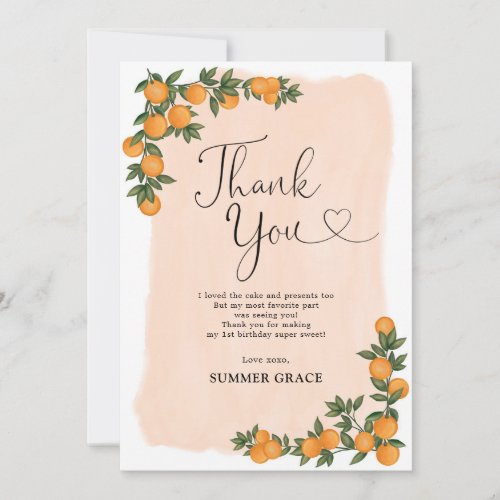 Summer Orange Botanical Citrus Cutie Birthday Thank You Card