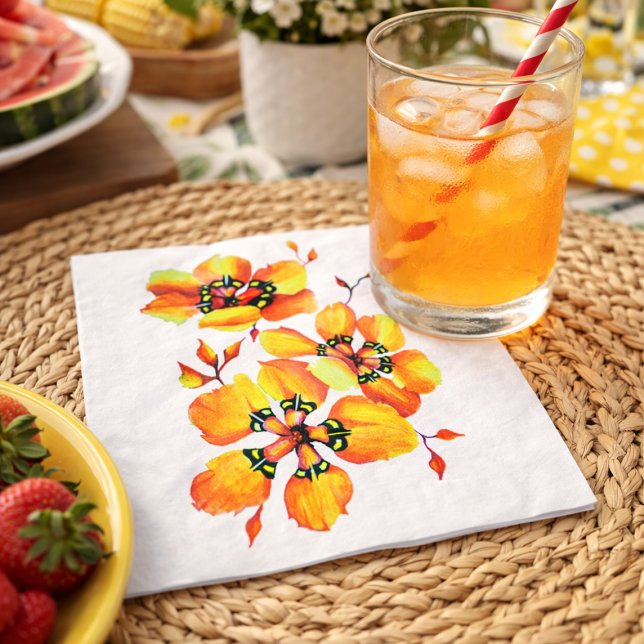 Summer Orange Botanical Garden Party Floral Paper Dinner Napkins (Creator Uploaded)