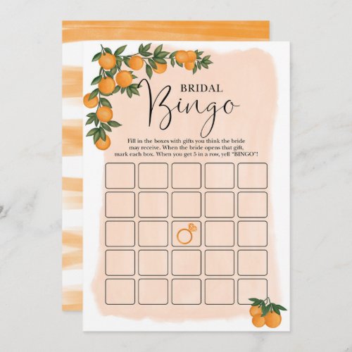 Summer Orange Citrus Bingo Bridal Shower Game Card