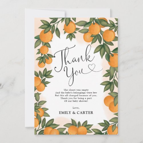 Summer Orange Citrus Botanical Greenery Shower Thank You Card