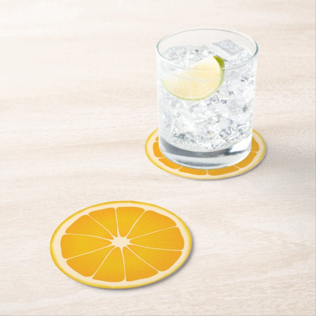 Summer Orange Citrus Round Paper Coaster (Insitu)