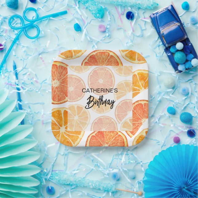 Summer Orange Citrus Slice Birthday  Paper Plates (Party)