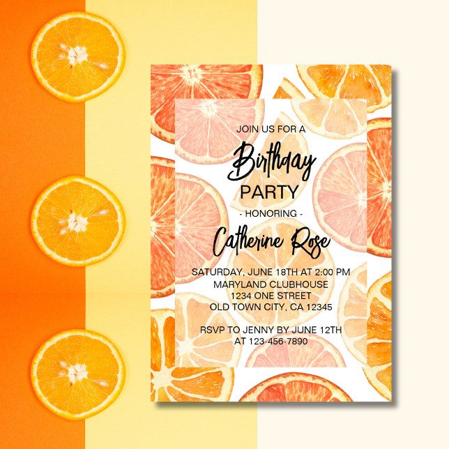 Summer Orange Citrus Slice Birthday Party Invitation (Creator Uploaded)