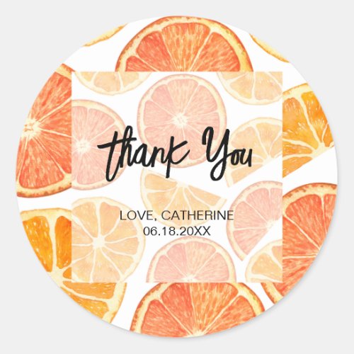 Summer Orange Citrus Slice Thank You Classic Round Sticker