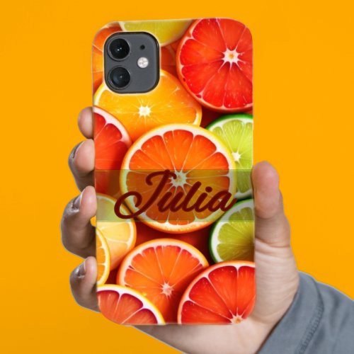 Summer Orange Citrus Stylish Personalized Name  iPhone 13 Case