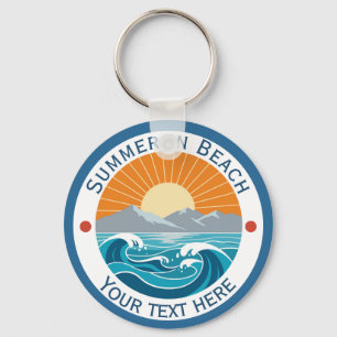 Summer Orange Sunset, Blue Waves, and Mountain Keychain