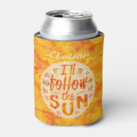 Summer Orange Sunshine Follow the Sun Personalized Can Cooler