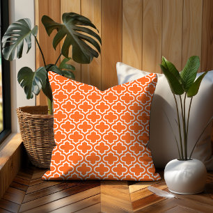 Summer Orange White Retro Chic Trellis Pattern Throw Pillow