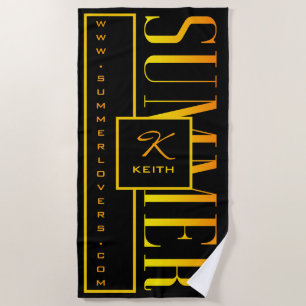 Summer Orange Yellow Black Website Name Monogram Beach Towel