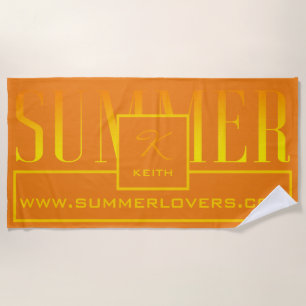 Summer Orange Yellow Website Name Monogrammed Beach Towel