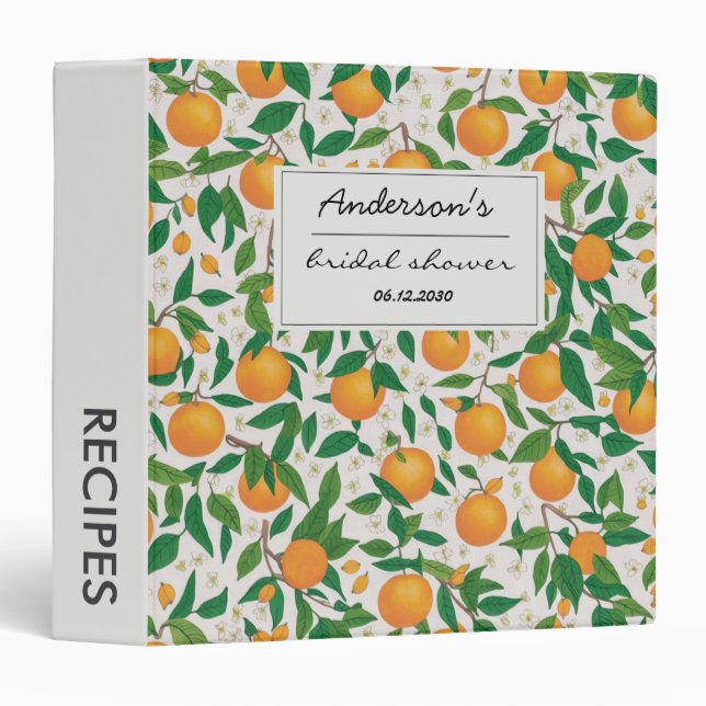 Summer Oranges Citrus Fruit Floral  Bridal Shower 3 Ring Binder (Front/Spine)