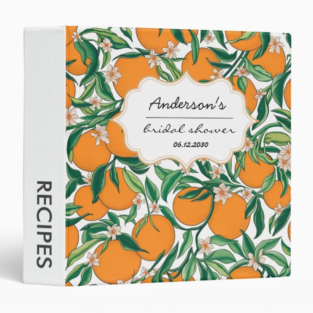 Summer Oranges Citrus Fruit Floral  Bridal Shower 3 Ring Binder (Front/Spine)