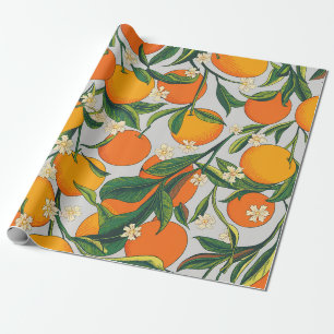 Summer Oranges Citrus Fruit Floral Pattern Wrapping Paper