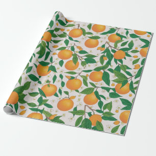 Summer Oranges Citrus Fruit Floral Pattern Wrapping Paper