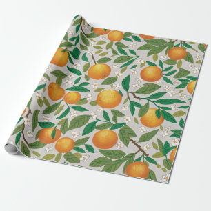 Summer Oranges Citrus Fruit Floral Pattern Wrapping Paper