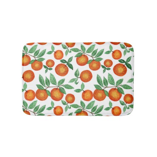 Summer Oranges Citrus Watercolor Fruit Pattern Bath Mat