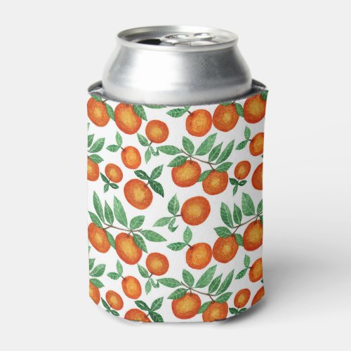 Summer Oranges Citrus Watercolor Fruit Pattern Can Cooler