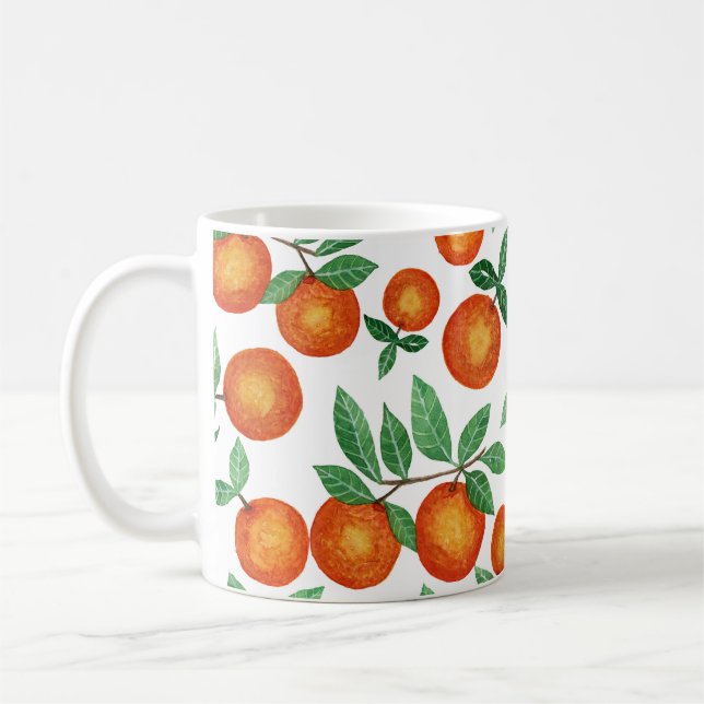 Summer Oranges Citrus Watercolor Fruit Pattern Coffee Mug (Left)