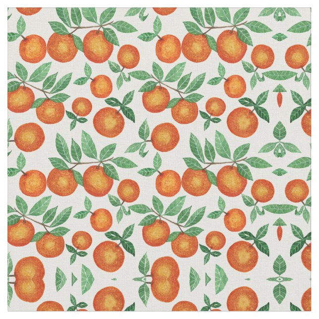 Summer Oranges Citrus Watercolor Fruit Pattern Fabric (Close Up)