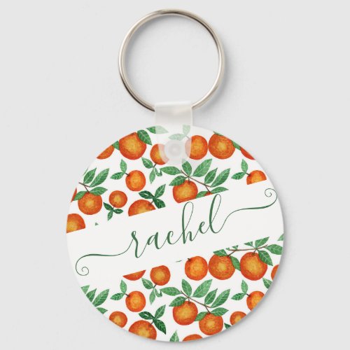Summer Oranges Citrus Watercolor Fruit Pattern Keychain