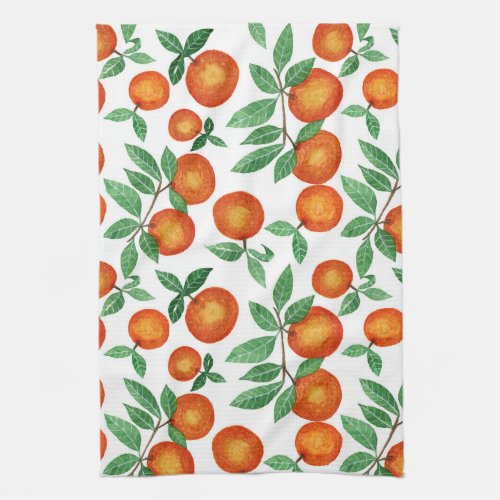 Summer Oranges Citrus Watercolor Fruit Pattern Kitchen Towel