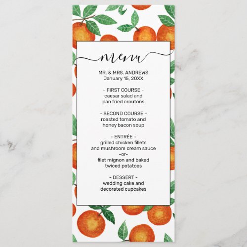 Summer Oranges Citrus Watercolor Fruit Pattern Menu