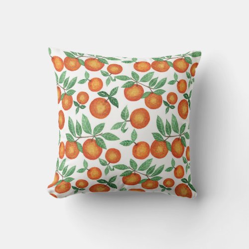 Summer Oranges Citrus Watercolor Fruit Pattern Outdoor Pillow