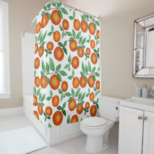 Summer Oranges Citrus Watercolor Fruit Pattern Shower Curtain