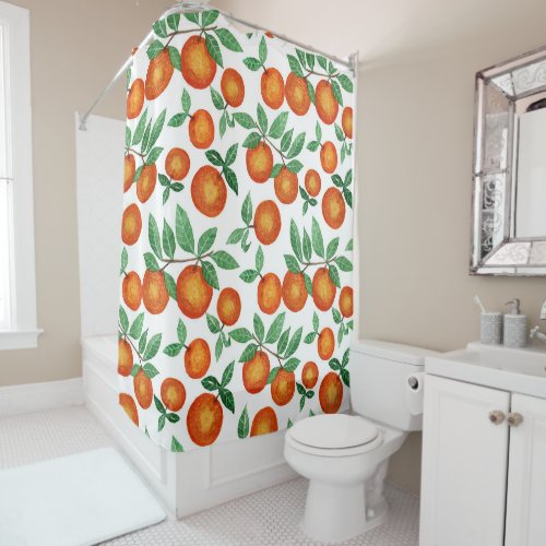 Summer Oranges Citrus Watercolor Fruit Pattern Shower Curtain