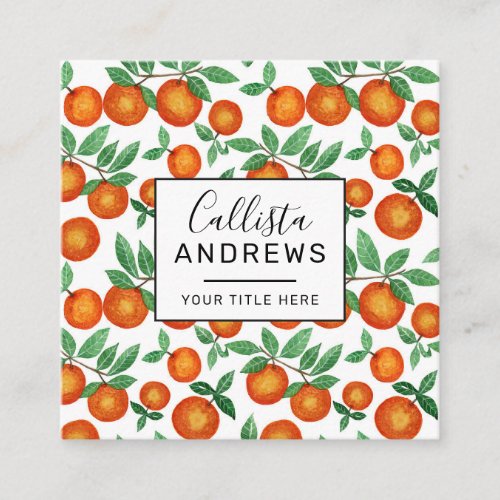 Summer Oranges Citrus Watercolor Fruit Pattern Square Business Card