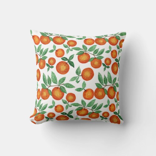Summer Oranges Citrus Watercolor Fruit Pattern Throw Pillow