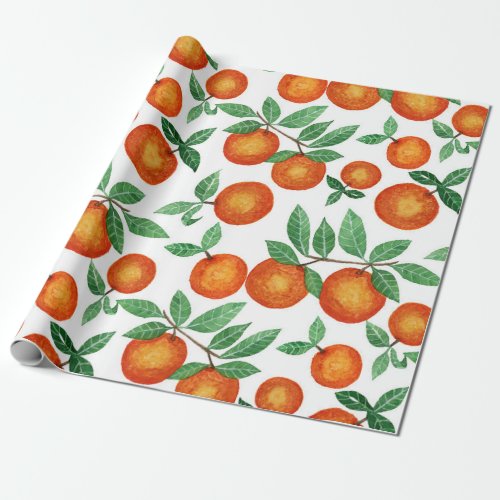 Summer Oranges Citrus Watercolor Fruit Pattern Wrapping Paper