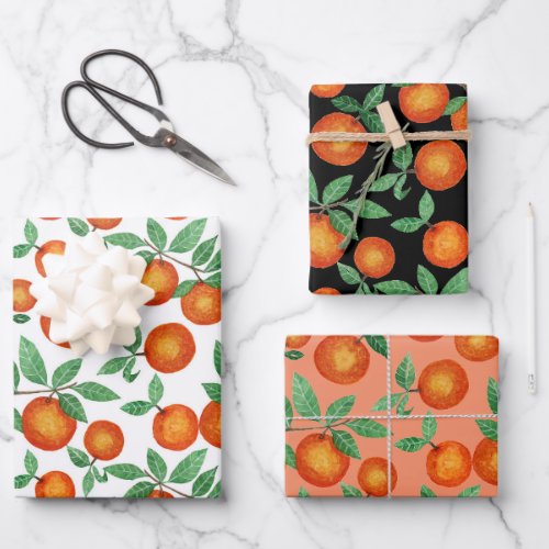 Summer Oranges Citrus Watercolor Fruit Pattern Wrapping Paper Sheets