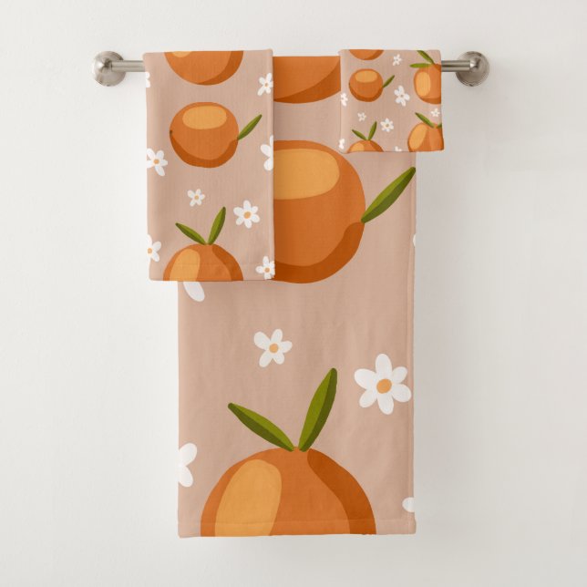 Summer Oranges Fruit little white flowers Pattern  Bath Towel Set (Insitu)