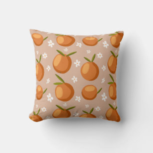 Summer Oranges Fruit little white flowers Pattern Throw Pillow