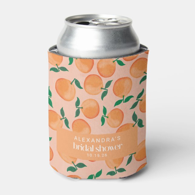 Summer Oranges Fruit Pink Bridal Shower Custom Can Cooler (Can Front)