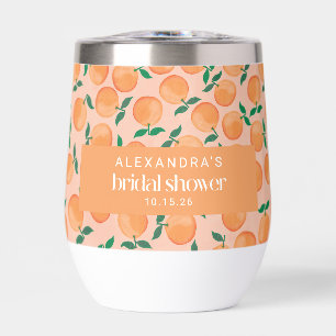 Summer Oranges Fruit Pink Bridal Shower Custom Thermal Wine Tumbler