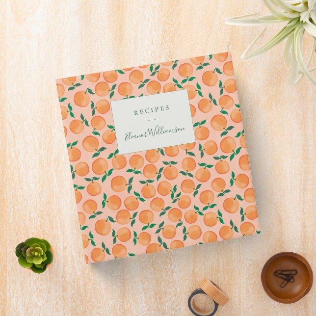Summer Oranges Fruit Pink Custom Name Recipe 3 Ring Binder (In Situ)