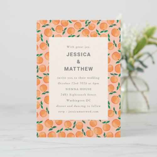 Summer Oranges Fruit Watercolor Boho Wedding Invitation