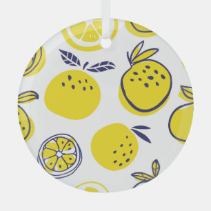 Summer Oranges: Stylish Fruit Pattern. Glass Ornament