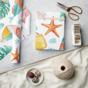 Summer Outdoor Watercolor Camping Beach Wrapping Paper
