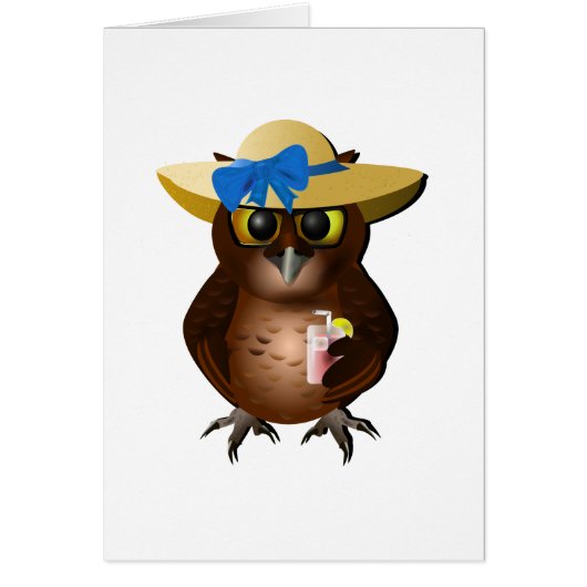 Summer Owl With Hat & Drink Cards (Front)