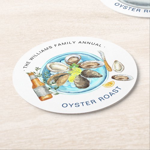 Summer Oyster Roast  Seafood Bake Cookout Round Paper Coaster