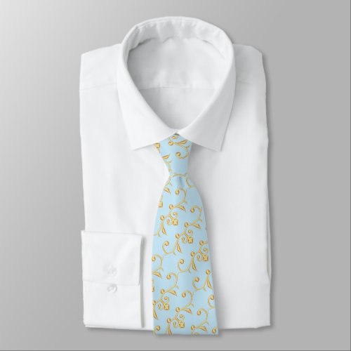 Summer Pale Blue and Gold Neck Tie