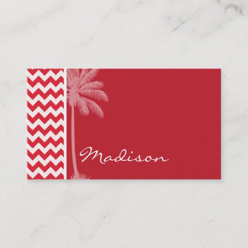 Summer Palm; Alizarin Crimson Chevron; zig zag Business Cards