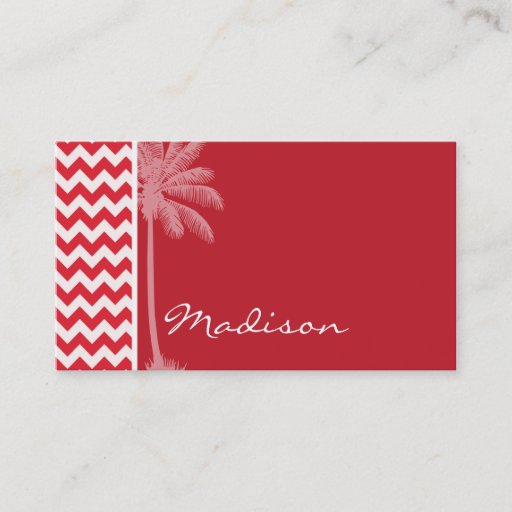 Customizable Summer Palm; Alizarin Crimson Chevron; zig zag Business Cards