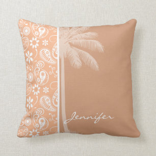 Summer Palm; Apricot Color Paisley; Floral Throw Pillow